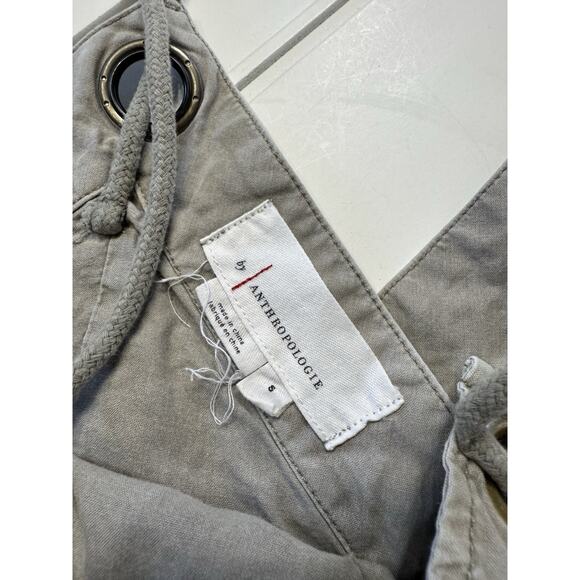 By Anthropologie Wide Leg Cropped Gray Brown Overalls Tie Waist Size Small - Picture 5 of 8